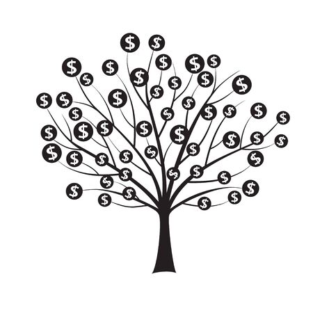 Black Tree and Sign of Dollars. Vector Illustration.のイラスト素材