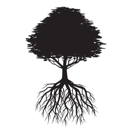 Shape of Black Tree with Roots. Vector Illustration.のイラスト素材