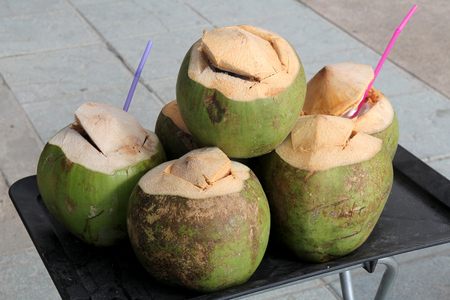 Coconut fruit on street market in Thailand.の写真素材