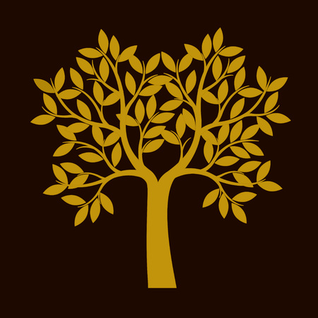 Golden Tree on black background. Vector Illustration. Plant in garden.のイラスト素材