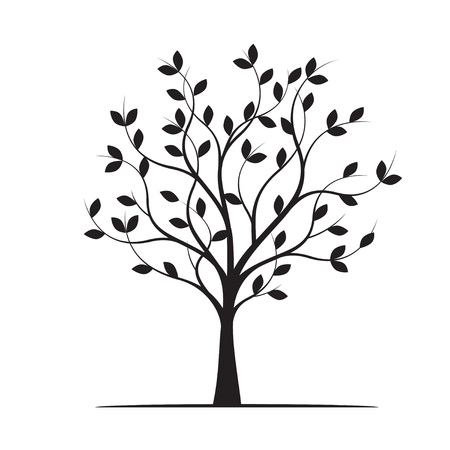 Black Tree with Leaves. Vector Illustration. Plant and Garden.のイラスト素材