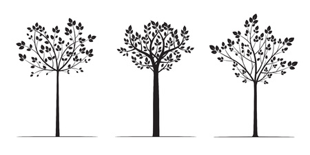 Black Trees with Leaves. Vector Illustration. Plant and Garden.のイラスト素材