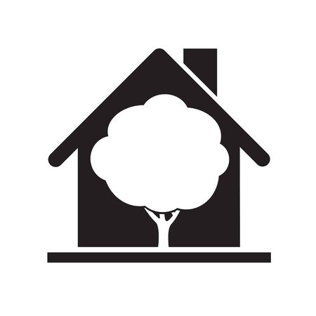 Black house icons. Building ine icon with tree. Vector Illustration.のイラスト素材
