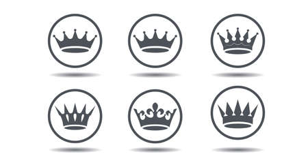 Set of vector king crowns icon on white background. Vector Illustration. Emblem, icon and Royal symbols.のイラスト素材