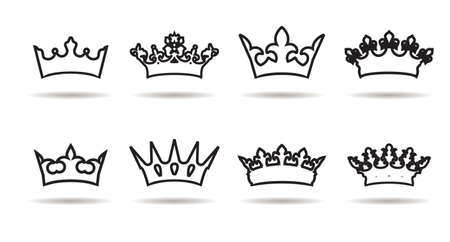 Set of vector king crowns on white background. Vector Illustration. Emblem, icon and Royal symbols.のイラスト素材