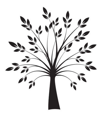 Shape of Black Tree with leaves. Vector outline Illustration. Plant in Garden.のイラスト素材