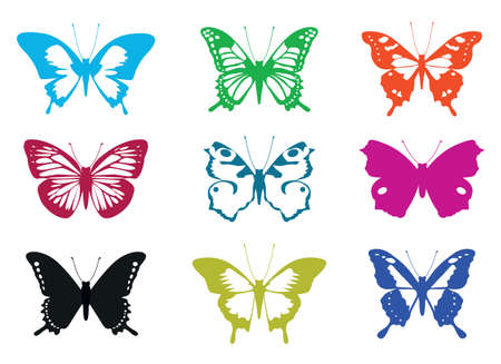 Set of color Butterflys. Vector Illustration and outline Icons. Symbol of freedom.のイラスト素材