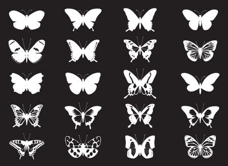 Set white Butterfly Wings. Vector Illustration and outline Icons. Symbol of freedom.のイラスト素材