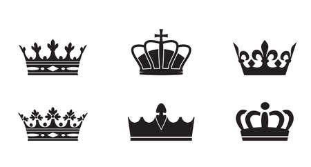 Set of vector king crowns on white background. Vector Illustration. Emblem, icon and Royal symbols.のイラスト素材