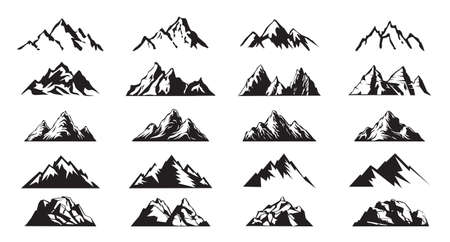Set Mountain outline images. Vector Illustration and logo.のイラスト素材