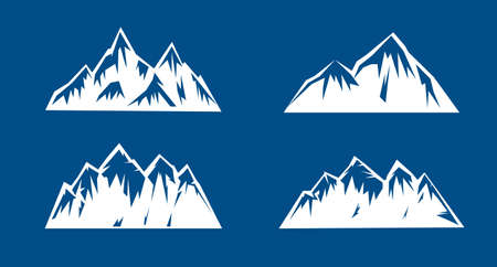 Set white Mountain on blue background. Vector Illustration and logo.のイラスト素材