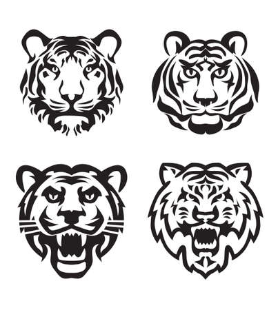 Set Tiger Heads and Logo Icon. Vector Illustration.のイラスト素材