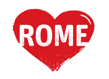 Red grunge Heart stamp. I love ROME. Vector outline Illustration.のイラスト素材