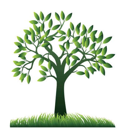 Season isolated Tree with Roots on green Grass. Vector Illustration.のイラスト素材