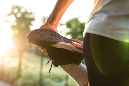 Outdoor body exercise by an adult manの写真素材
