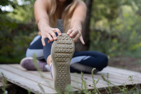Woman doing sports and push-ups outdoorsの写真素材