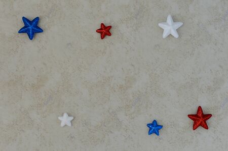 Independence Day July 4th, President's Day, Memorial Day, Labor Day, Veteran's Day, Great America. Blue, white and red stars in representation of the united states flag colors on a white background.の写真素材