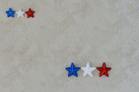 Independence Day July 4th, President's Day, Memorial Day, Labor Day, Veteran's Day, Great America. Blue, white and red stars in representation of the united states flag colors on a white background.の写真素材