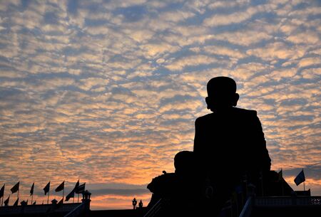 Wat Huay Mongkol temple at sunset, Hua Hin, Thailandの写真素材