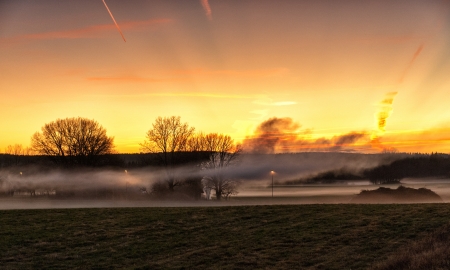 Magical November sunset in Ostergotland, Swedenの写真素材