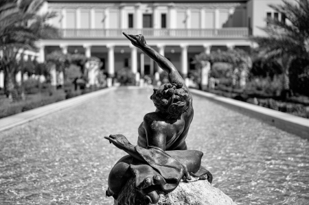 Los Angeles, USA - October 4, 2009: Bacchus statue at the Getty Villa in Los Angeles. The Getty Villa is a roman villa recreated after ancient blueprints of the Villa of the Papyri at Herculaneum.のeditorial素材
