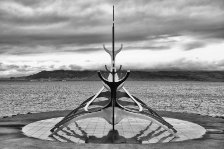 Reykjavik, Iceland - June 14, 2010:  Sun Voyager (Icelandic: Solfar) is sculpture by Jon Gunnar Arnason in Reykjavik, Iceland.のeditorial素材