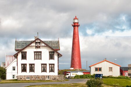 Andenes, Norway - July 6, 2011: Andenes Lighthouse on a cloudy day in July. The iconic lighthouse is the most visited in arctic Norway. のeditorial素材