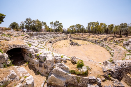 The roman amphitheater in Syracuse, Sicily, Italyの写真素材
