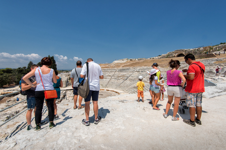 Syracuse, Sicily, Italy  July 17, 2013  Tourists admire the Greek theater on July 17, 2013 in Syracuse, Italy  This 2700 year-old Sicilian town boasts important remnants from ancient Greek culture のeditorial素材