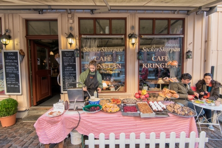 Gothenburg, Sweden - November 17, 2013  A Café serves coffee outdoors in Haga, Gothenburg  Haga is a historic and fashionable residential area that is very popular among tourists のeditorial素材