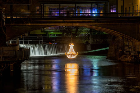 Christmas decoration in the famous industrial landscape of Norrkoping, Sweden の写真素材
