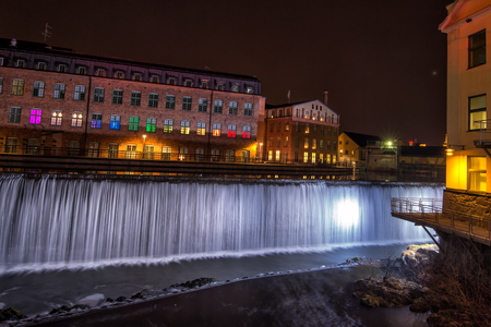 The waterfall in the famous industrial landscape in Norrkoping  Sweden at Christmas time のeditorial素材