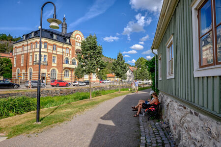 Soderkoping, Sweden  July 31, 2014  Tourists relax in idyllic Soderkoping during summer  Soderkoping is a small town that was one of Swedens most important cities during medieval times   のeditorial素材