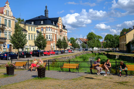 Soderkoping, Sweden  July 31, 2014  Tourists relax in idyllic Soderkoping during summer  Soderkoping is a small town that was one of Swedens most important cities during medieval times   のeditorial素材