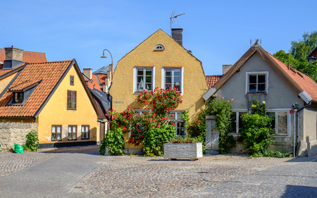 Residential buildings in medieval Hanse town Visby in Sweden.のeditorial素材