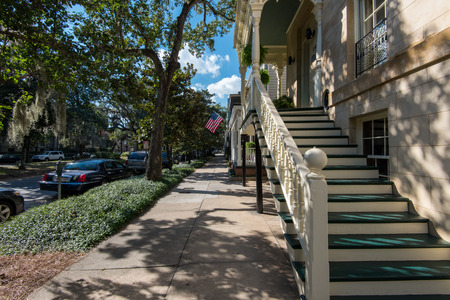 Savannah, GA, USA - October 12, 2014: Traditional residential architecture in Savannah, GA. Established in 1733 Savannah is the oldest town in Georgia.のeditorial素材
