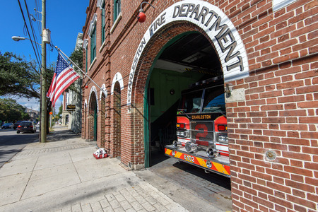 Charleston, SC, USA - October 13, 2014: Vintage Fire Station at Meeting Street in Charleston, SC.のeditorial素材
