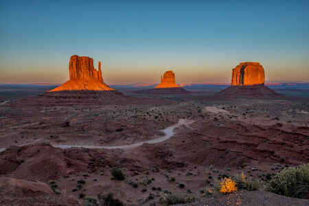The Mittens in Monument Valley at sunsetの写真素材