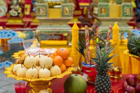 Hua Hin, Thailand - February 18, 2015: Buddhist Chinese New Year decorations in Hua Hin. In Thailand New Year is celebrated on three occasions, the Gregorian, the Chinese and Songkran.のeditorial素材