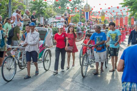 Hua Hin, Thailand - February 18, 2015: Thai people celebrating Chinese New Year with a parade in Hua...