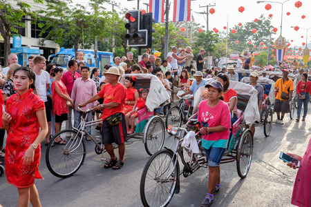 Hua Hin, Thailand - February 18, 2015: Thai people celebrating Chinese New Year with a parade in Hua...