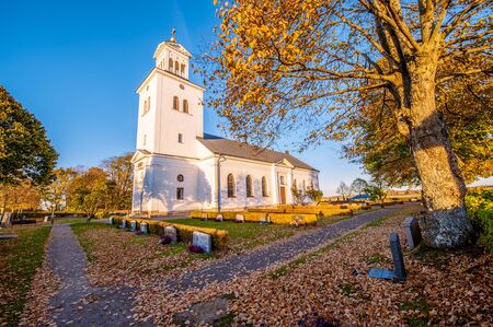 Rok church in Sweden. The church is famous for the Rok stone which was once built into the wall of the church. It is from the 9th century features the longest known runic inscription  760 characters.の写真素材