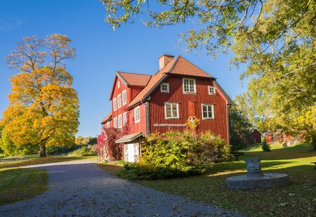 Norrkoping, Sweden  October 16, 2015: The museum of Bronze Age rock carvings during autumn in Himmelstalund, Norrkoping. The old traditional building from 18th century was formerly an old spa, which people visited to drink from its well for medical reasonのeditorial素材