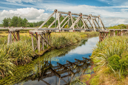 Old railroad bridge on the west coast of South Island, New Zealandの写真素材