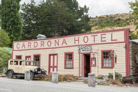 Cardrona, New Zealand - February 13, 2012: Vintage Cardrona Hotel in scenic Cardrona, Central Otago. Cardrona was established during the gold rush in the 1860s.のeditorial素材