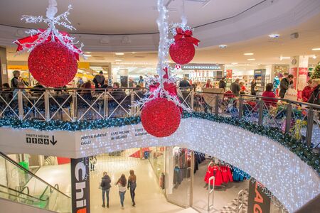 Norrkoping, Sweden - December 13, 2014: Christmas shoppers in a mall in Norrkoping. Christmas shopping last year beat the record from previous years and is expected to do so in 2015.のeditorial素材