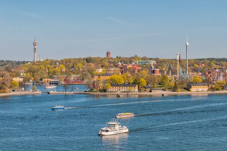 Stockholm, Sweden - May 1, 2009: Aerial view from Katarina elevator of Djurgarden in Stockholm. Djurgarden is a recreational area with several museums, a zoo and an amusement park.のeditorial素材