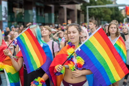 Stockholm, Sweden - July 30, 2016: Stockholm Pride Parade was followed by almost half a million spectators despite mixed weather. The Stockholm Pride festival has been held annually since 1998のeditorial素材