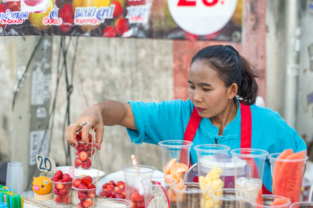 Chiang Mai, Thailand - February 7, 2016: Sunday night market walking street in Chiang Mai, Thailand. Chiang Mai is a major tourist destination in northern Thailand.のeditorial素材