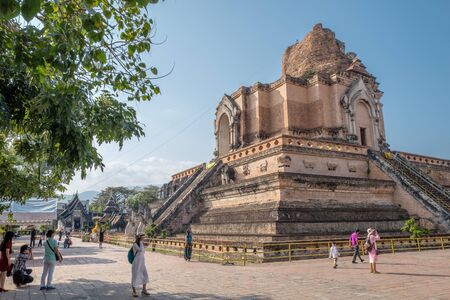 Chiang Mai, Thailand - February 7, 2016: Wat Chedi Luang is one of the most famous tempels in Chiang Mai, northern Thailand. The chedi was damaged by an earthquake in 1545.のeditorial素材